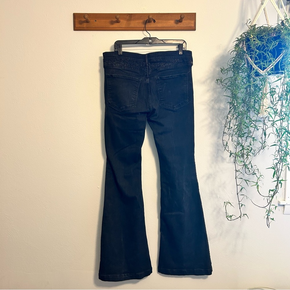 Express Black Bell Flare Mid Rise Jeans with Lurex Detail Size 14 Long - Picture 2 of 7